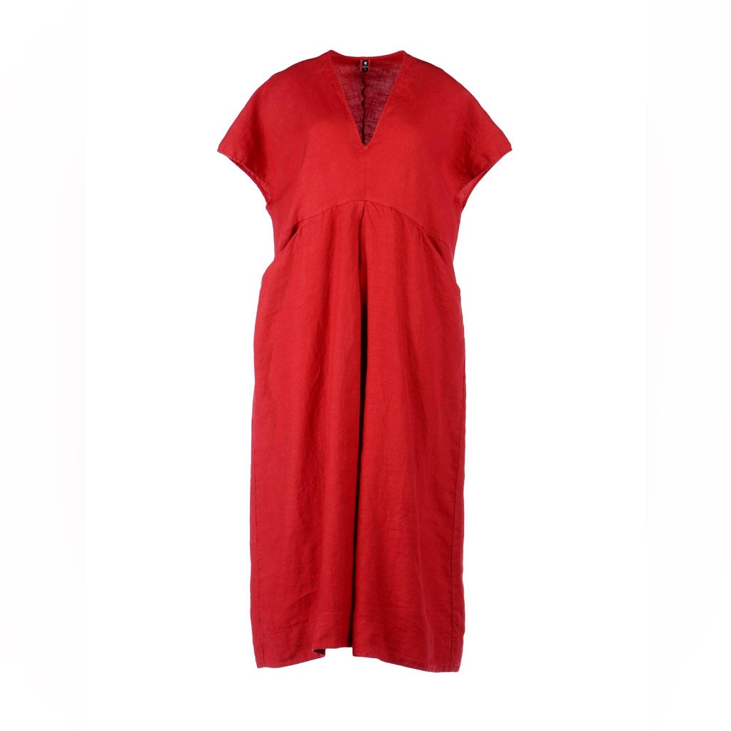 Italian European Culture Brand Linen Elegant Red Womens Dress Oversized L